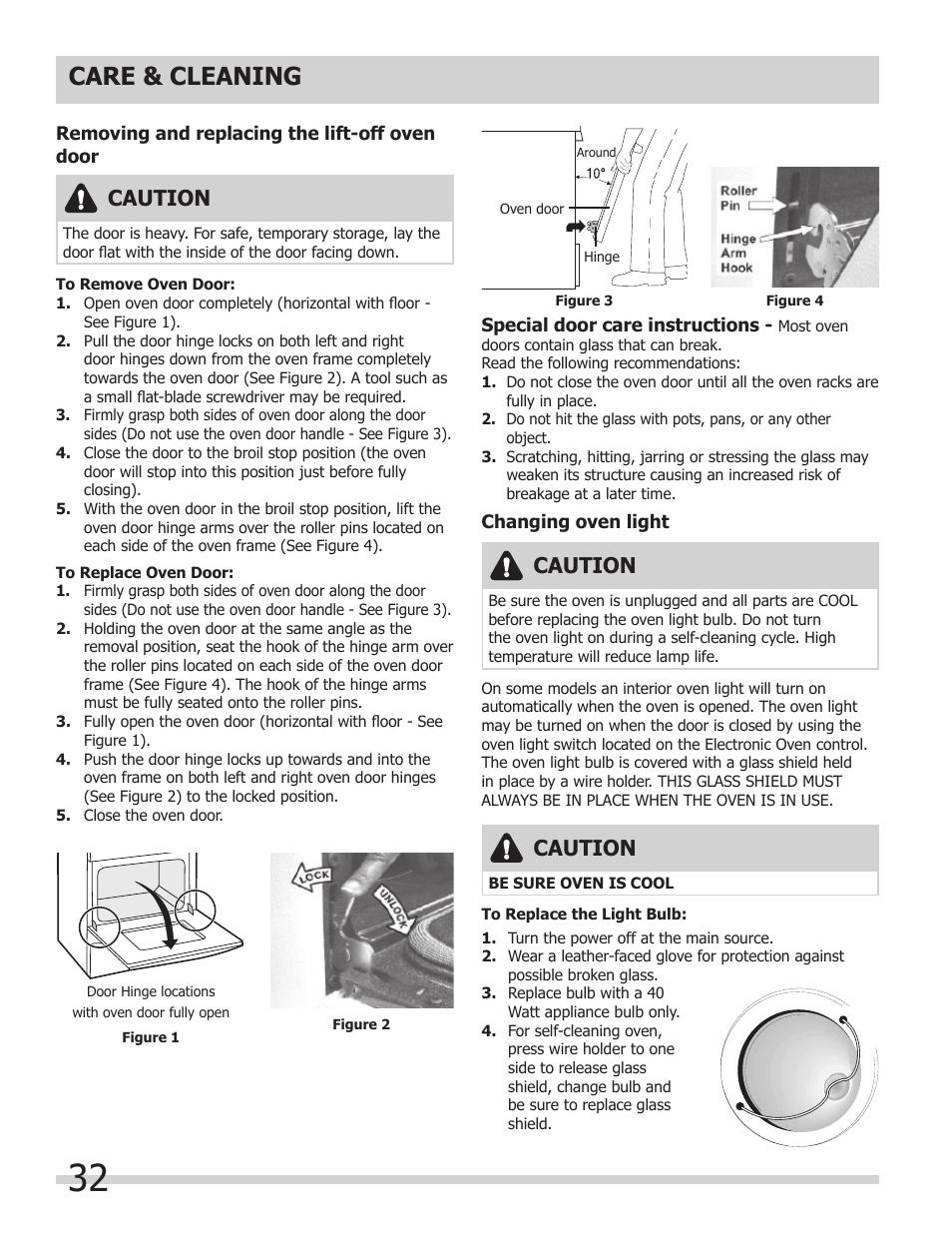 Care & cleaning, Caution | FRIGIDAIRE FGGS3065KB User Manual | Page 32 / 40