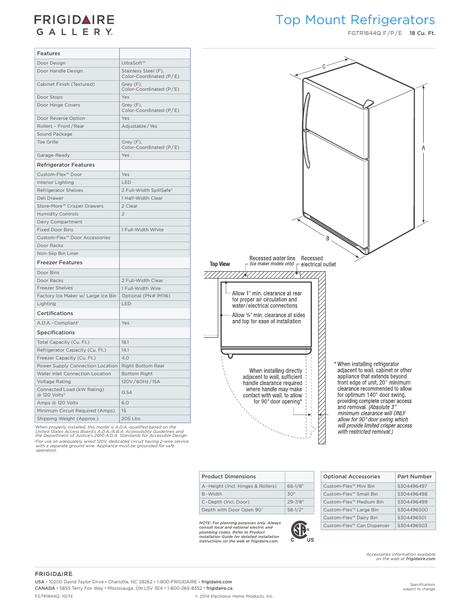 Top mount refrigerators frigidaire gallery, Top mount refrigerators | FRIGIDAIRE FGTR1844QP User Manual | Page 2 / 3