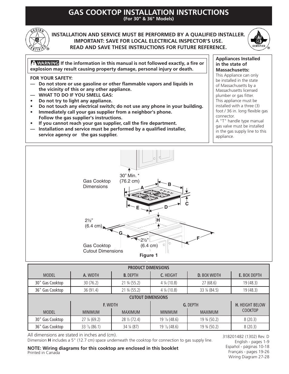 FRIGIDAIRE FFGC3025LW User Manual | 28 pages