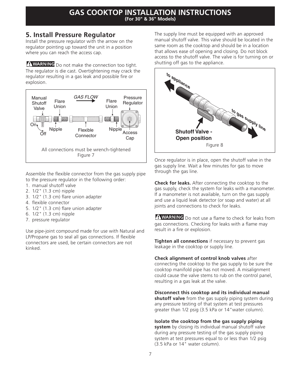 Gas cooktop installation instructions, Install pressure regulator | FRIGIDAIRE FFGC3025LW User Manual | Page 7 / 28