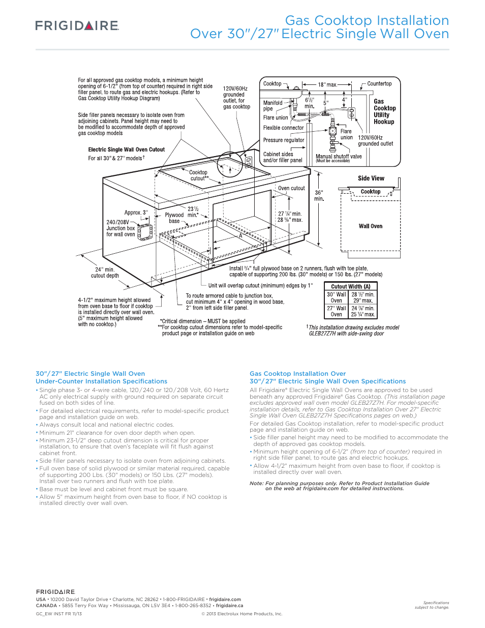 Excludes side swing wall oven) | FRIGIDAIRE FFGC3625LB User Manual | Page 4 / 5