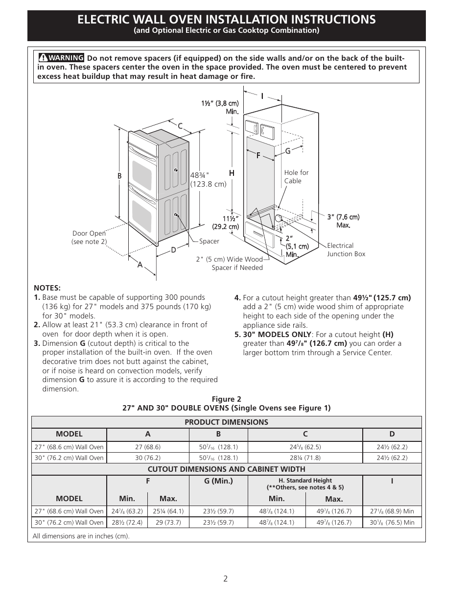 Electric wall oven installation instructions | FRIGIDAIRE FGET3065KB User Manual | Page 2 / 24