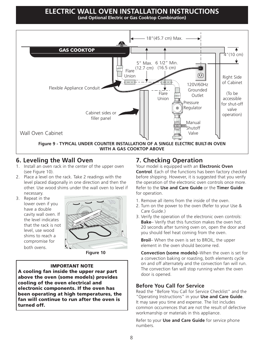 Electric wall oven installation instructions, Checking operation, Leveling the wall oven | FRIGIDAIRE FGET3065KB User Manual | Page 8 / 24