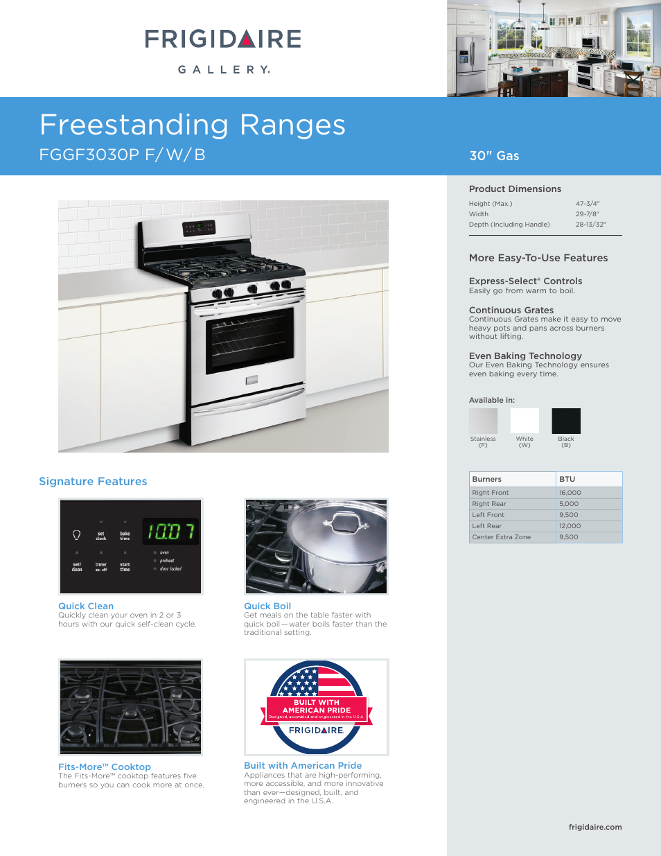 FRIGIDAIRE FGGF3030PW User Manual | 7 pages