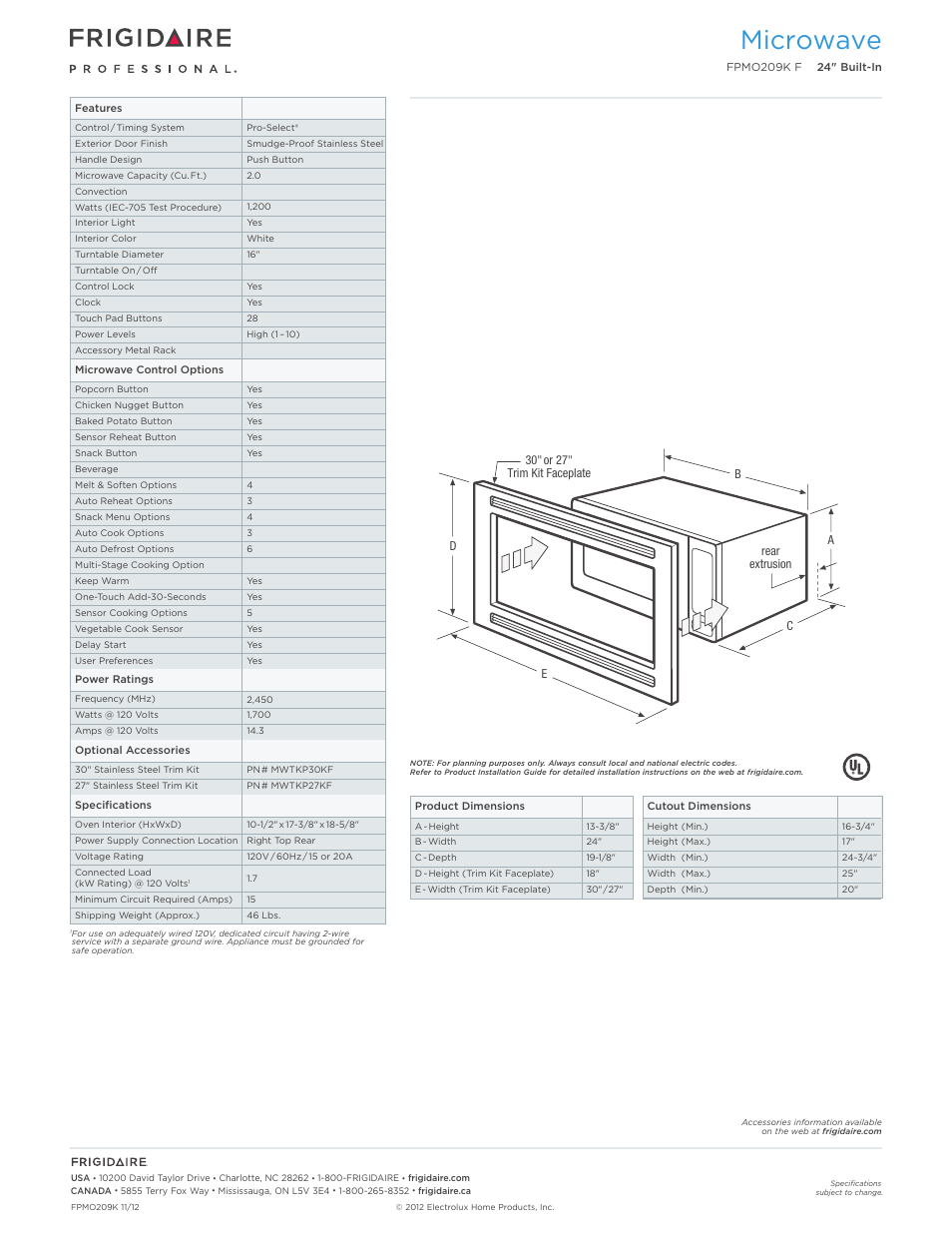 Microwave | FRIGIDAIRE FPMO209KF User Manual | Page 2 / 7