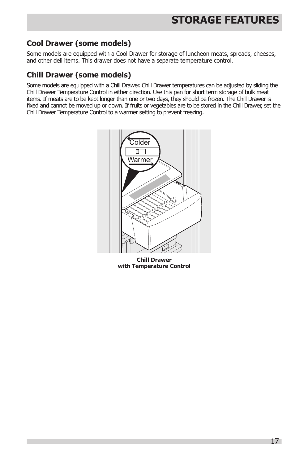 Storage features | FRIGIDAIRE FFHS2622MS User Manual | Page 17 / 30