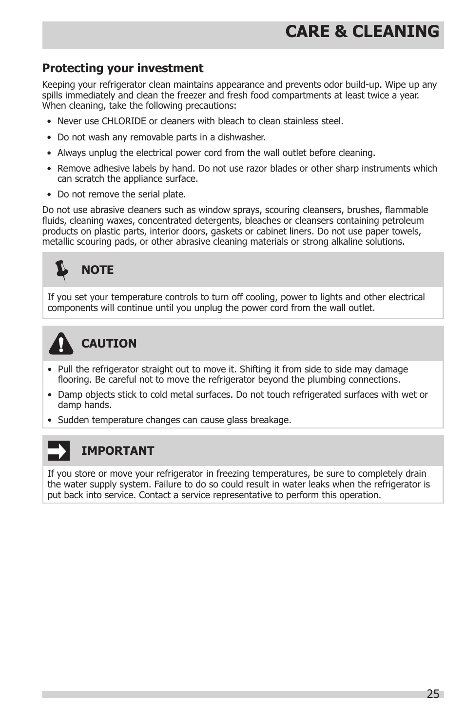 Care & cleaning | FRIGIDAIRE FFHS2622MS User Manual | Page 25 / 30