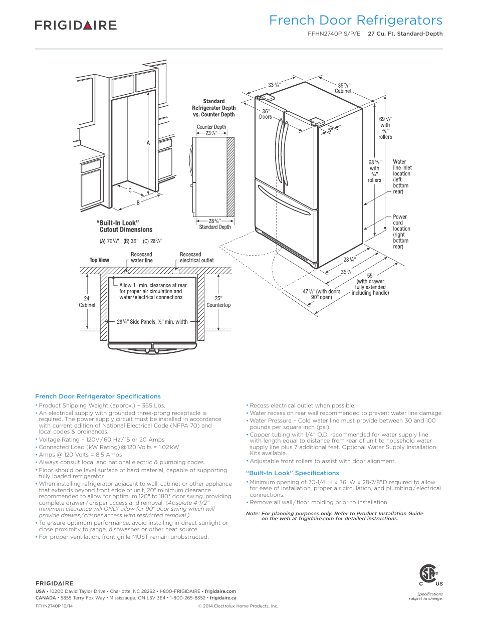 French door refrigerators | FRIGIDAIRE FFHN2740PS User Manual | Page 3 / 4