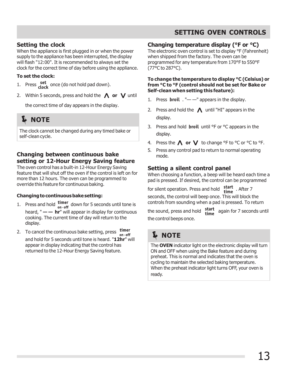 Setting oven controls | FRIGIDAIRE FGGF3030PF User Manual | Page 13 / 28