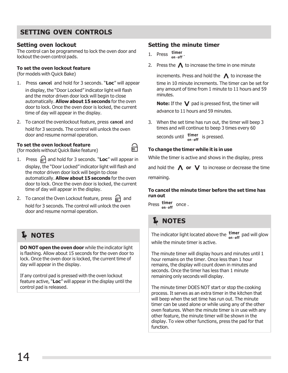 Setting oven controls | FRIGIDAIRE FGGF3030PF User Manual | Page 14 / 28