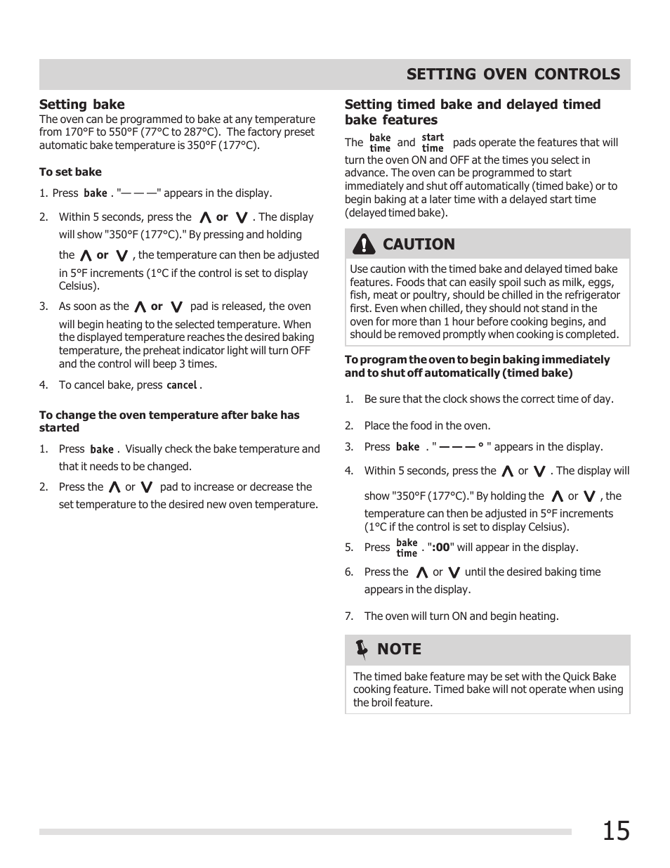 Caution, Setting oven controls | FRIGIDAIRE FGGF3030PF User Manual | Page 15 / 28