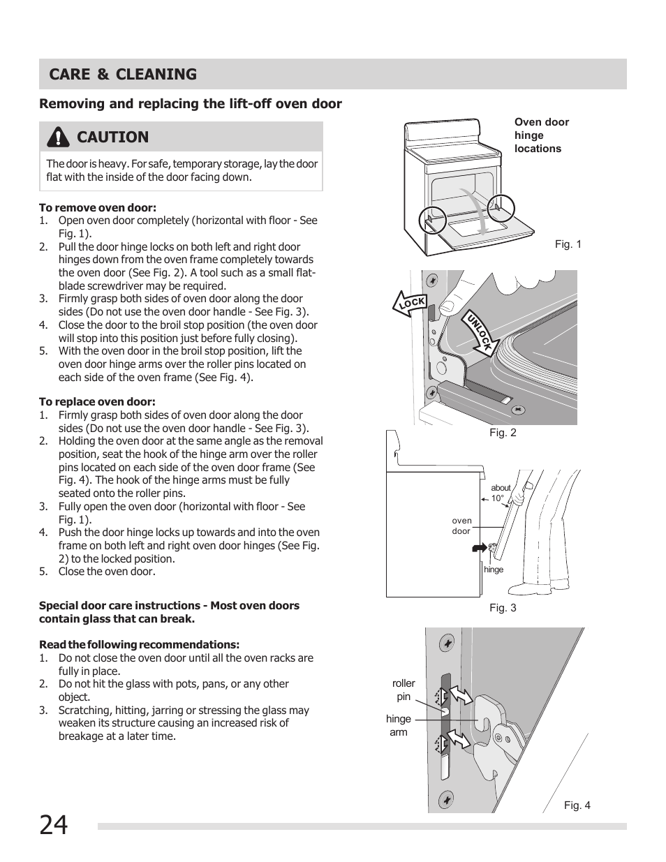 Caution care & cleaning | FRIGIDAIRE FGGF3030PF User Manual | Page 24 / 28