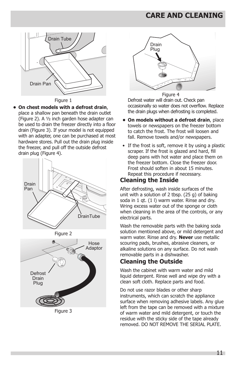 Care and cleaning, Cleaning the inside, Cleaning the outside | FRIGIDAIRE FFFH21F6QW User Manual | Page 11 / 16