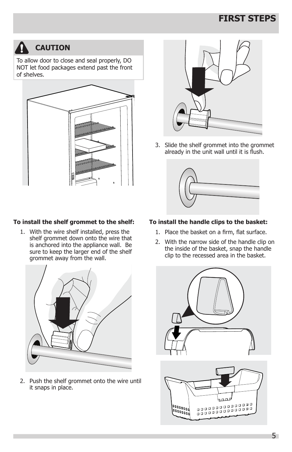 First steps, 5caution | FRIGIDAIRE FFFH21F6QW User Manual | Page 5 / 16