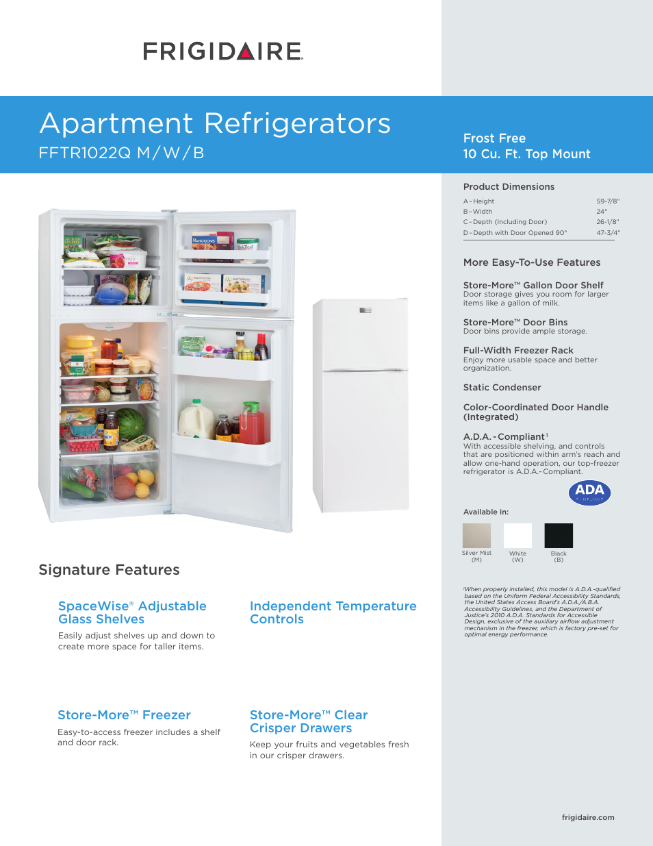 FRIGIDAIRE FFTR1022QW User Manual | 3 pages