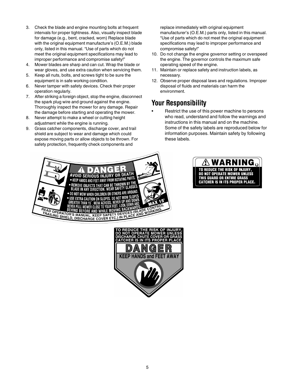 Your responsibility | Bolens 416 User Manual | Page 5 / 18