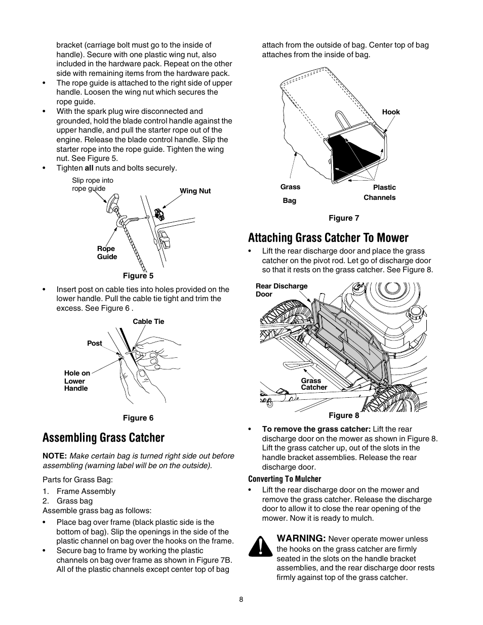 Assembling grass catcher, Attaching grass catcher to mower | Bolens 416 User Manual | Page 8 / 18