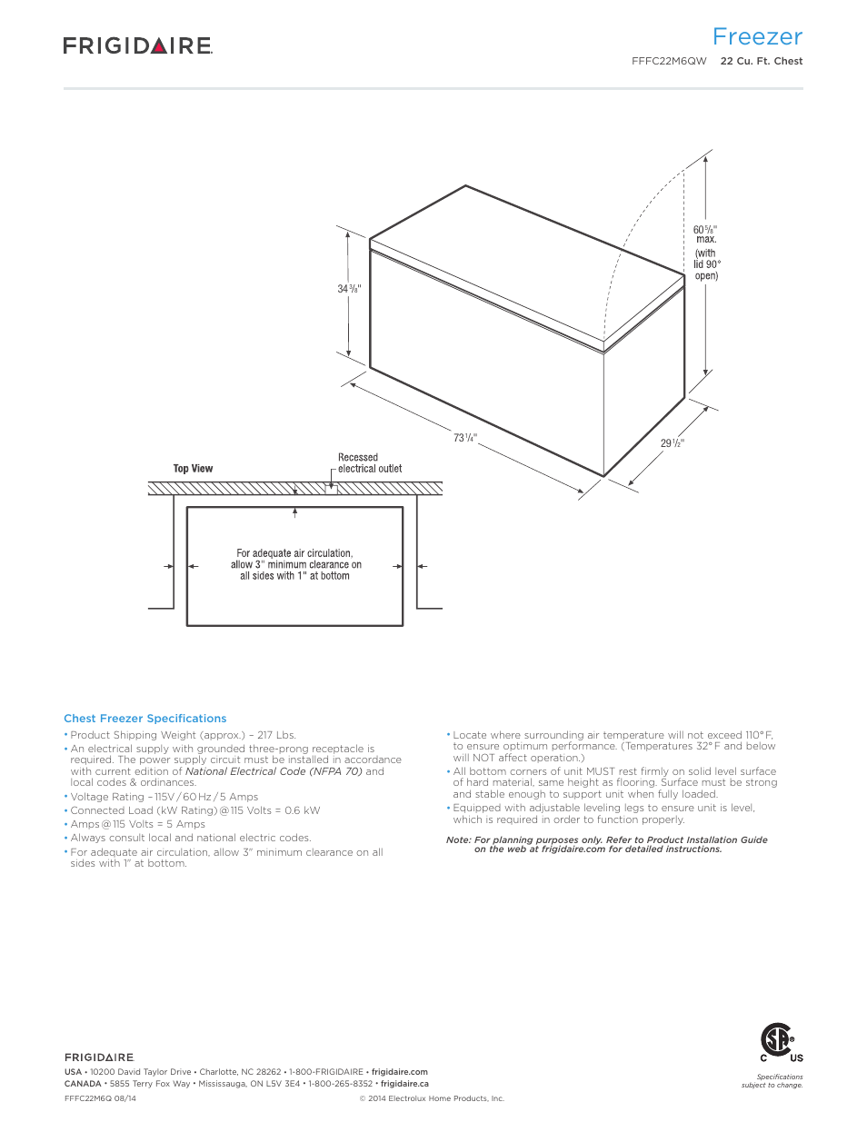 Freezer | FRIGIDAIRE FFFC22M6QW User Manual | Page 3 / 3