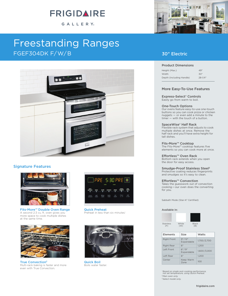 FRIGIDAIRE FGEF304DKW User Manual | 7 pages