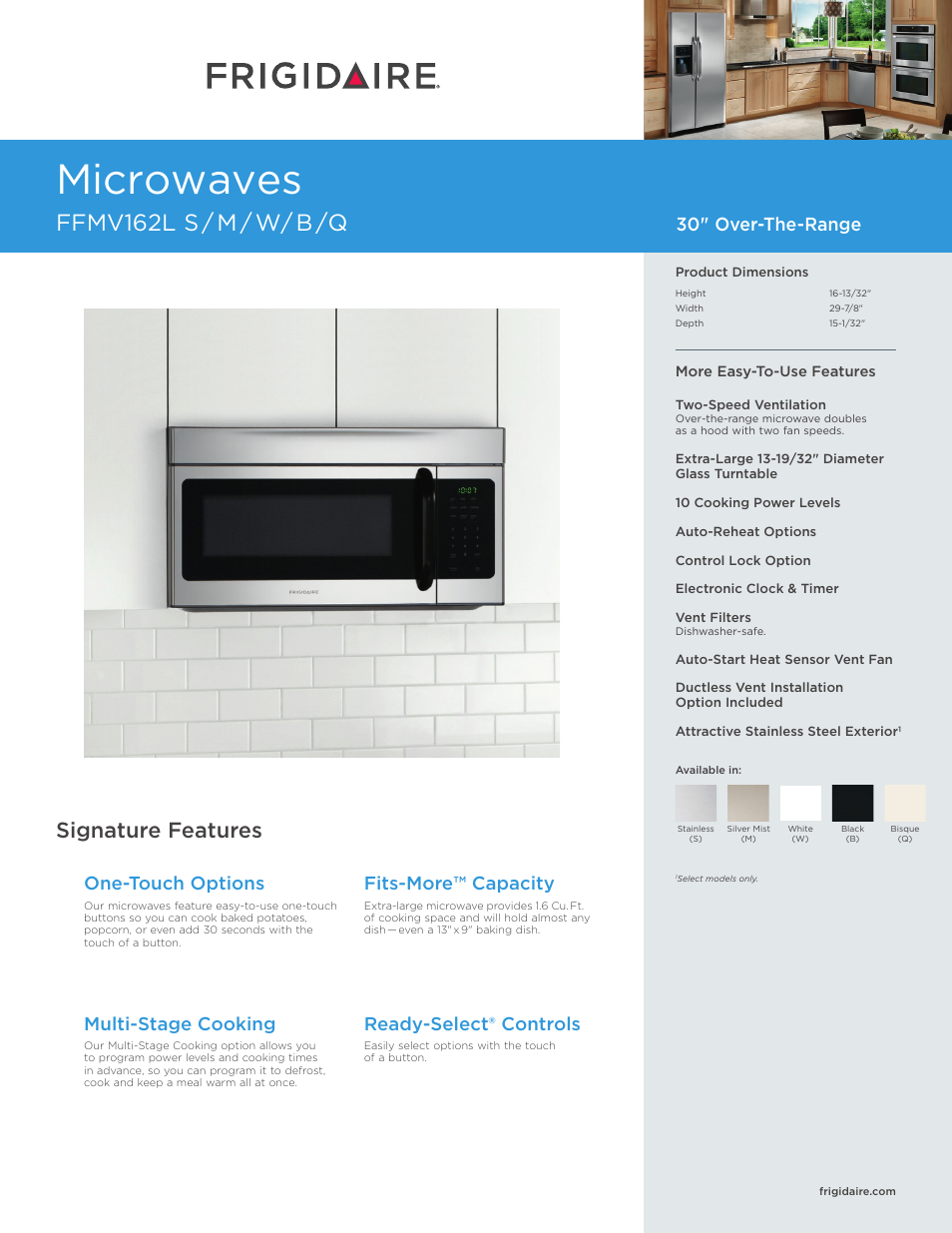 FRIGIDAIRE FFMV162LM User Manual | 7 pages