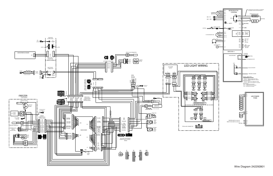 Led light wiring, Freezer, Led power pcba | J1 j3, Refrigerator control, Erf2500, Line | FRIGIDAIRE FGHN2866PF User Manual | Page 2 / 2