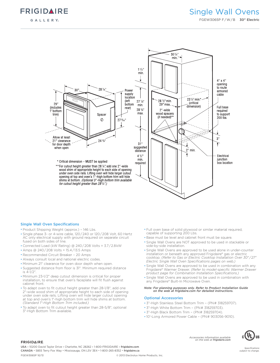 30" single electric wall oven gallery, Single wall ovens | FRIGIDAIRE FGEW3065PF User Manual | Page 3 / 7
