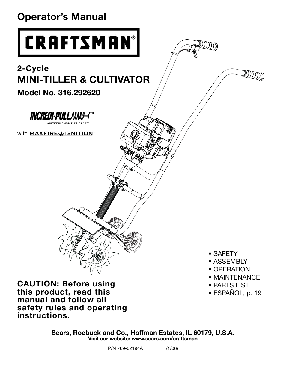 Craftsman 316.292620 User Manual | 40 pages