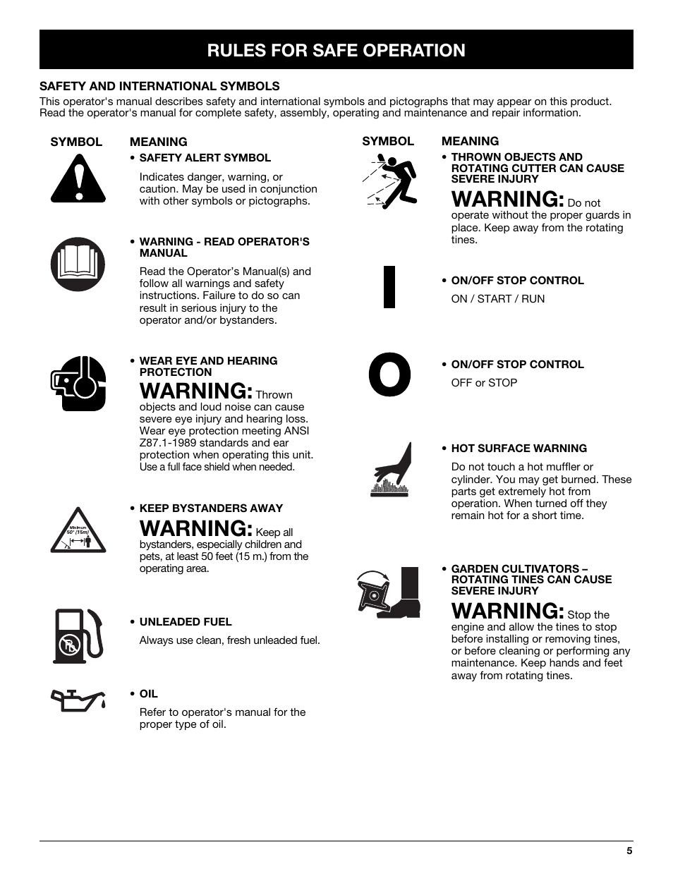 Warning, Rules for safe operation | Craftsman 316.292620 User Manual | Page 5 / 40