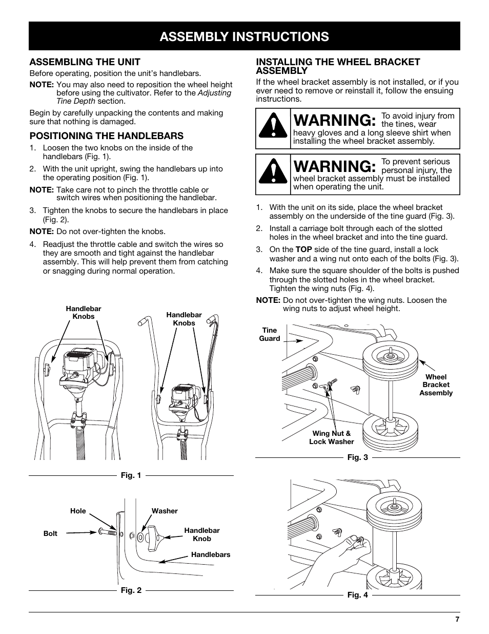 Warning, Assembly instructions | Craftsman 316.292620 User Manual | Page 7 / 40