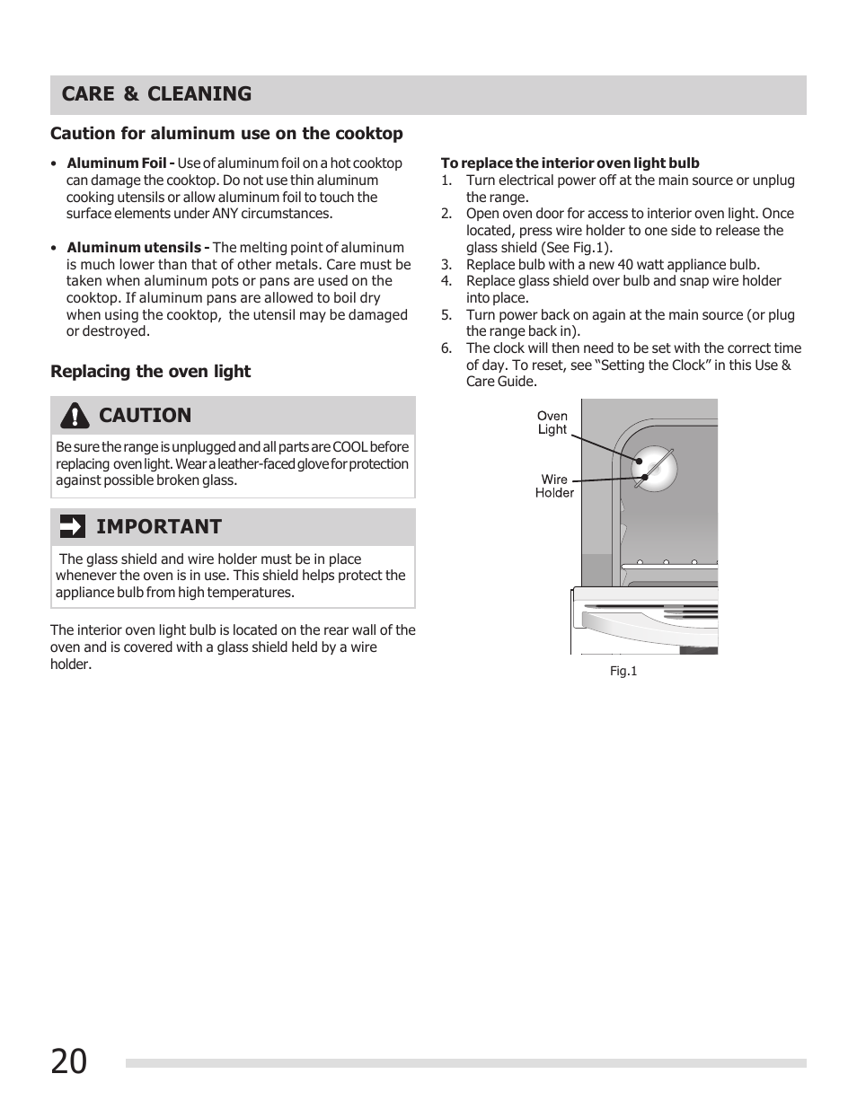 Care & cleaning, Caution important | FRIGIDAIRE FFEF3015PB User Manual | Page 20 / 24