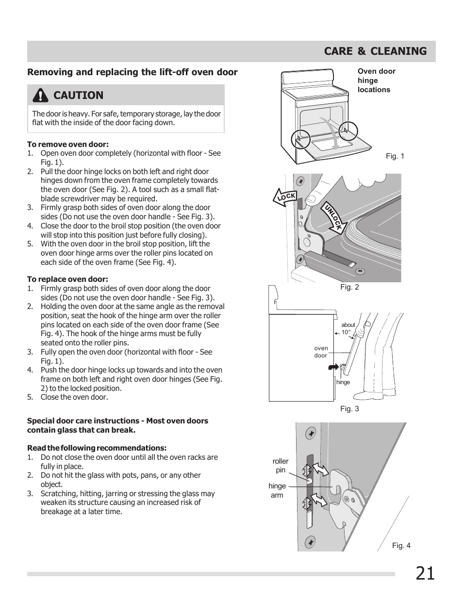 Caution care & cleaning | FRIGIDAIRE FFEF3015PB User Manual | Page 21 / 24