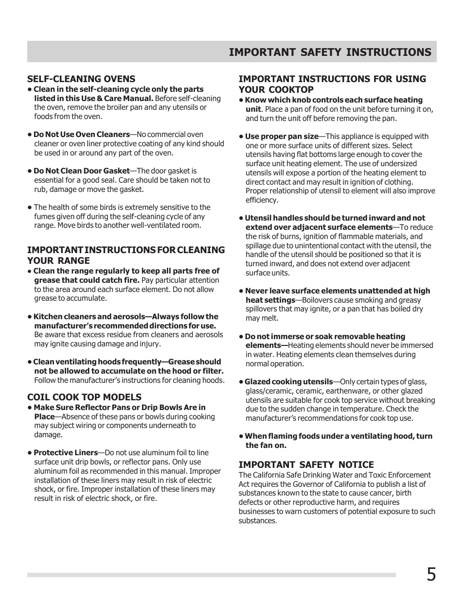 Important safety instructions | FRIGIDAIRE FFEF3015PB User Manual | Page 5 / 24