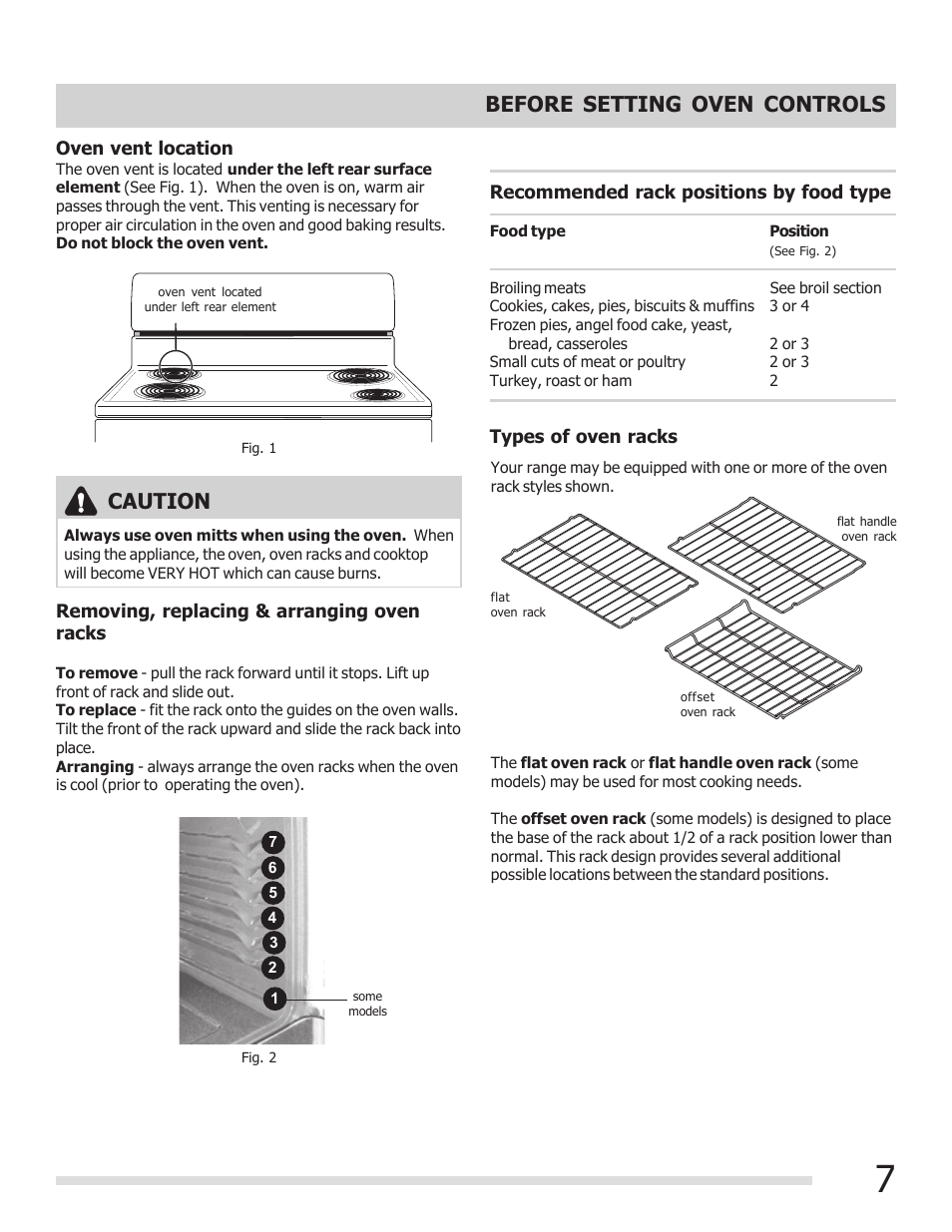 Before setting oven controls, Caution | FRIGIDAIRE FFEF3015PB User Manual | Page 7 / 24