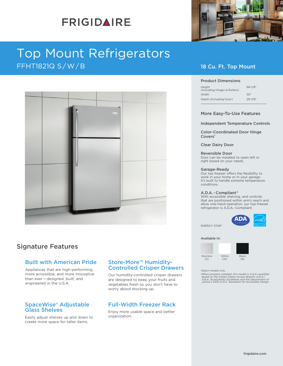FRIGIDAIRE FFHT1821QS User Manual | 4 pages