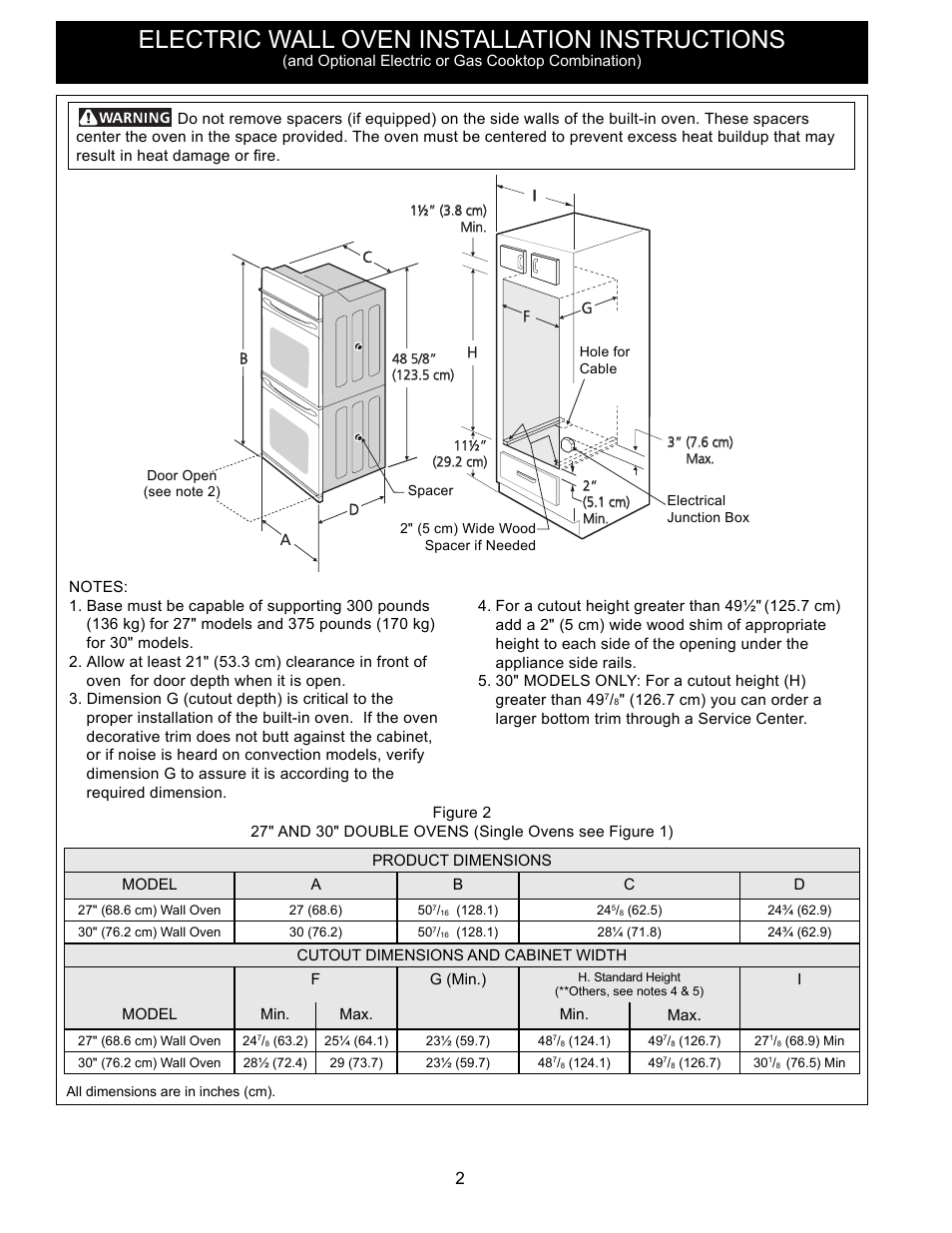 Electric wall oven installation instructions | FRIGIDAIRE FFET2725PS User Manual | Page 2 / 24