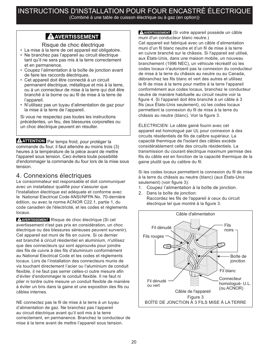 Connexions électriques | FRIGIDAIRE FFET2725PS User Manual | Page 20 / 24