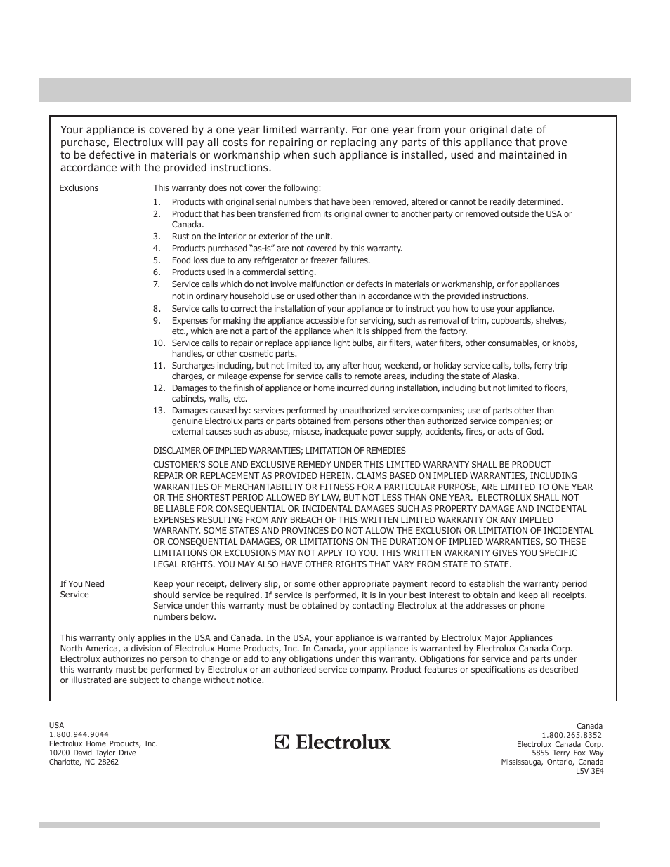 Warranty | FRIGIDAIRE FFEW3025PB User Manual | Page 21 / 21