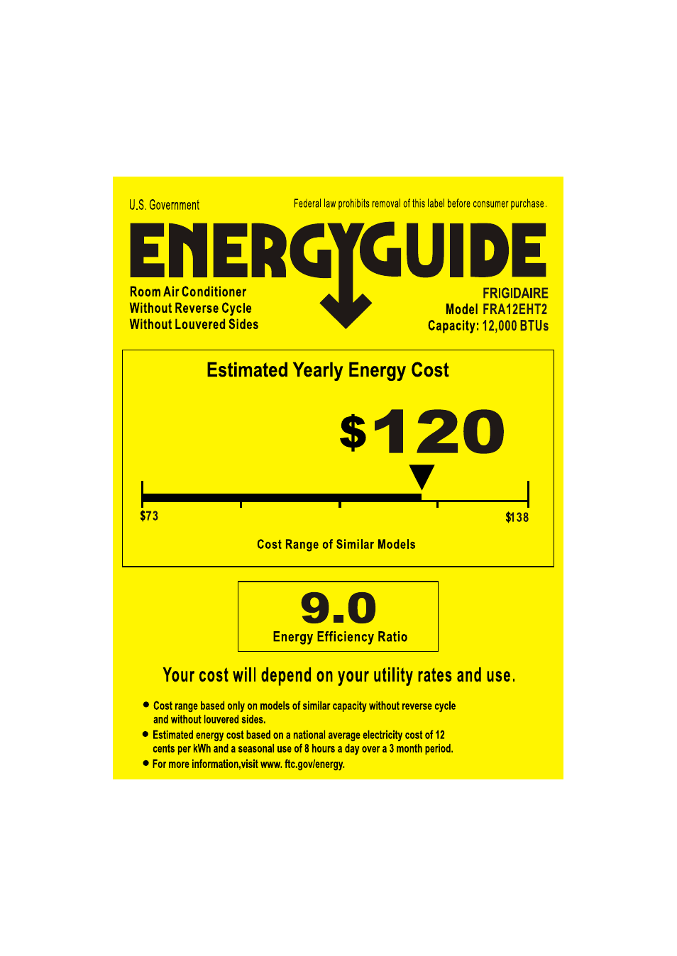 FRIGIDAIRE FRA12EHT2 User Manual | 1 page