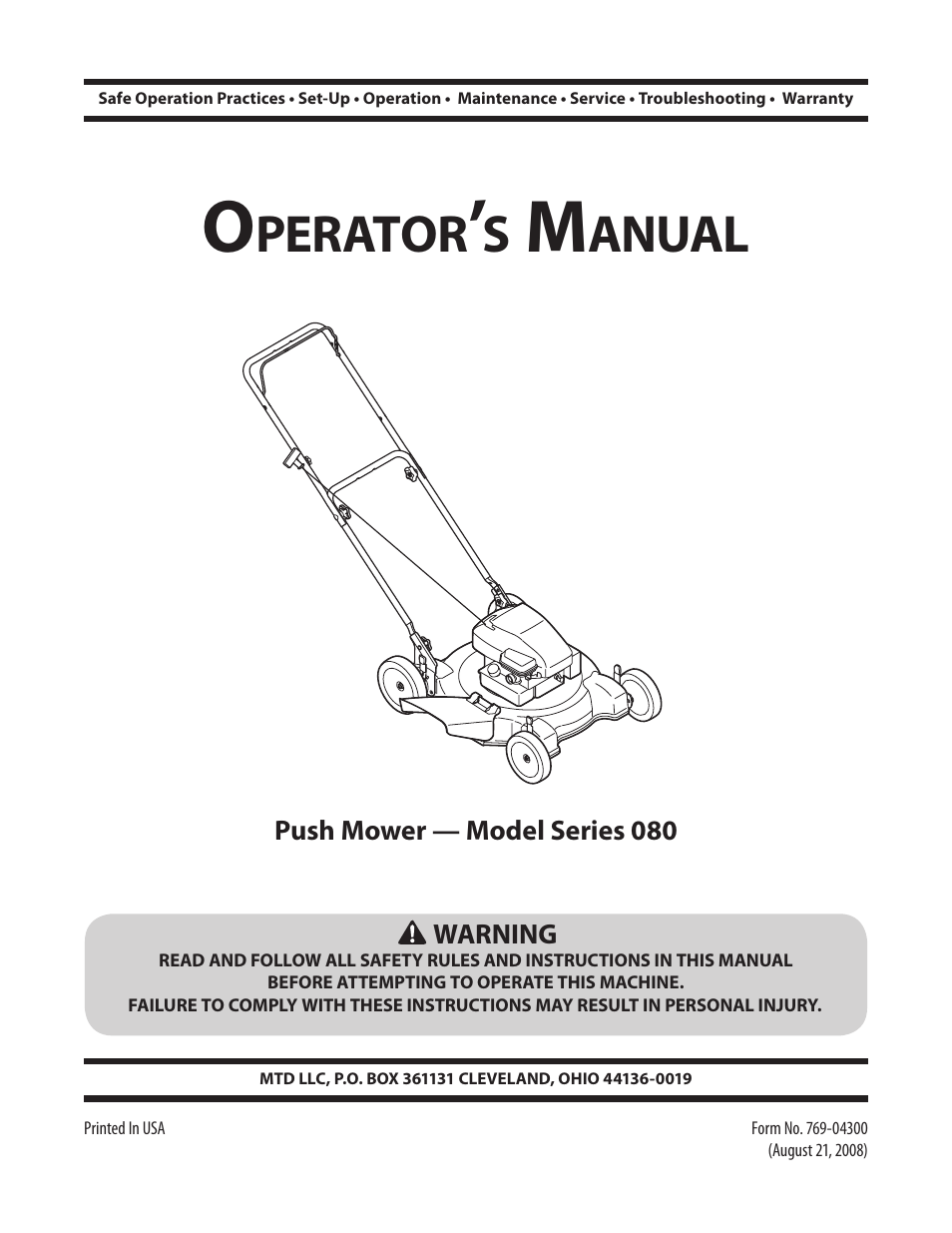 MTD Series 080 User Manual | 40 pages