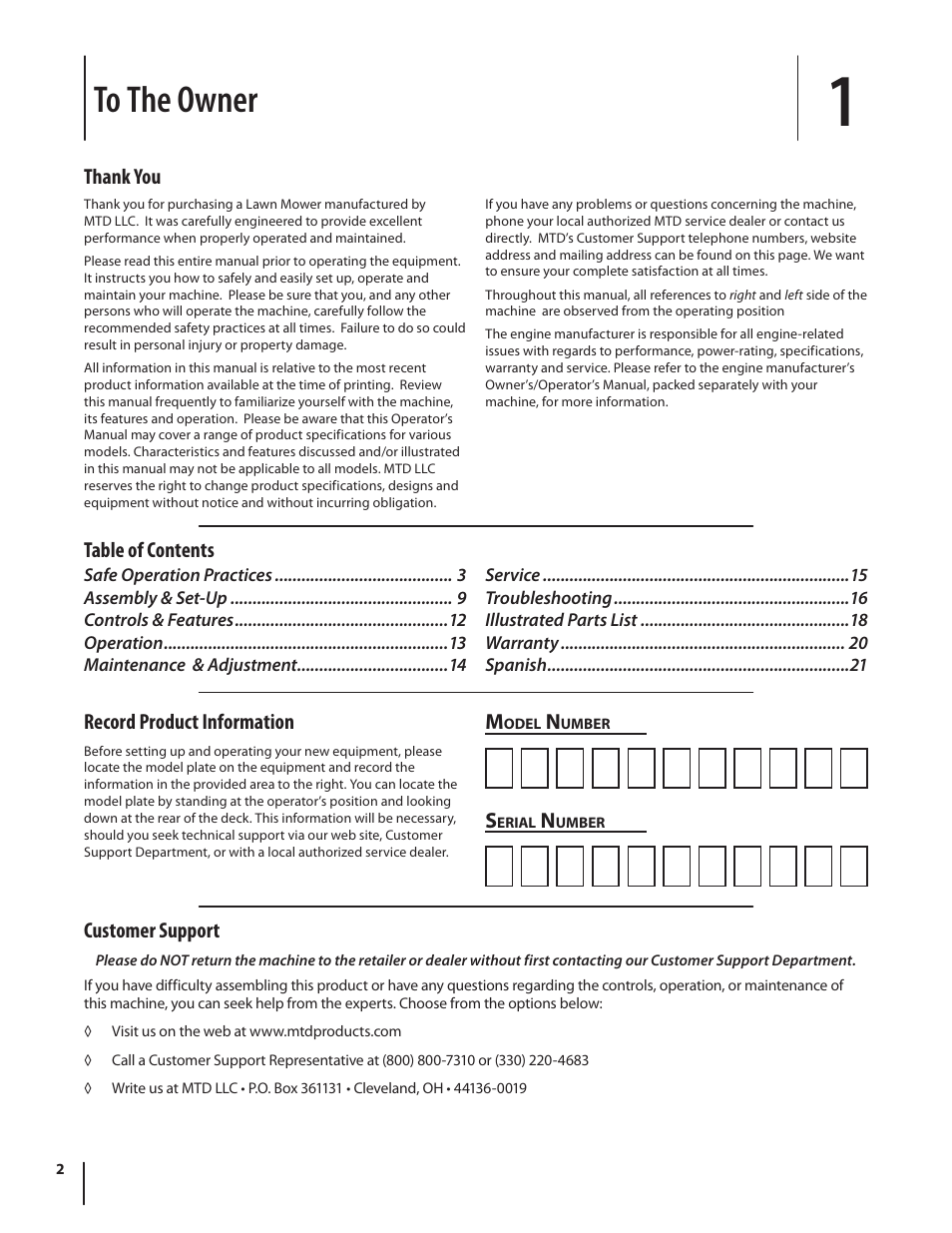 MTD Series 080 User Manual | Page 2 / 40