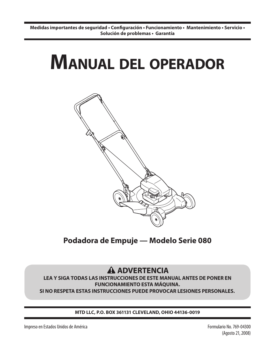 Anual, Operador | MTD Series 080 User Manual | Page 21 / 40