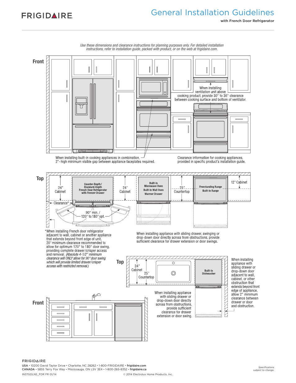 General installation guidelines, Front top front | FRIGIDAIRE FGBD2438PB User Manual | Page 6 / 7