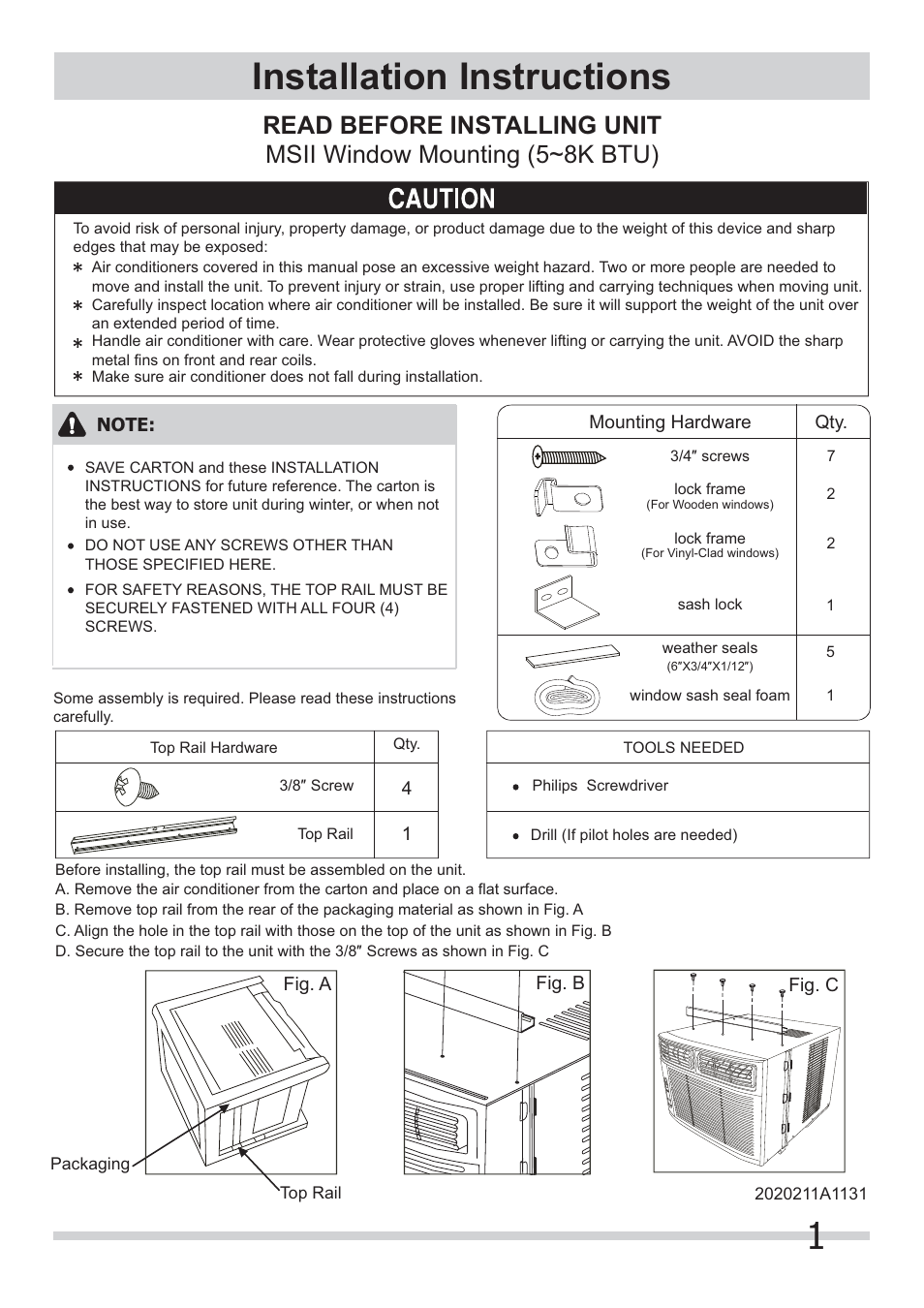 FRIGIDAIRE FRA083AT7 User Manual | 4 pages