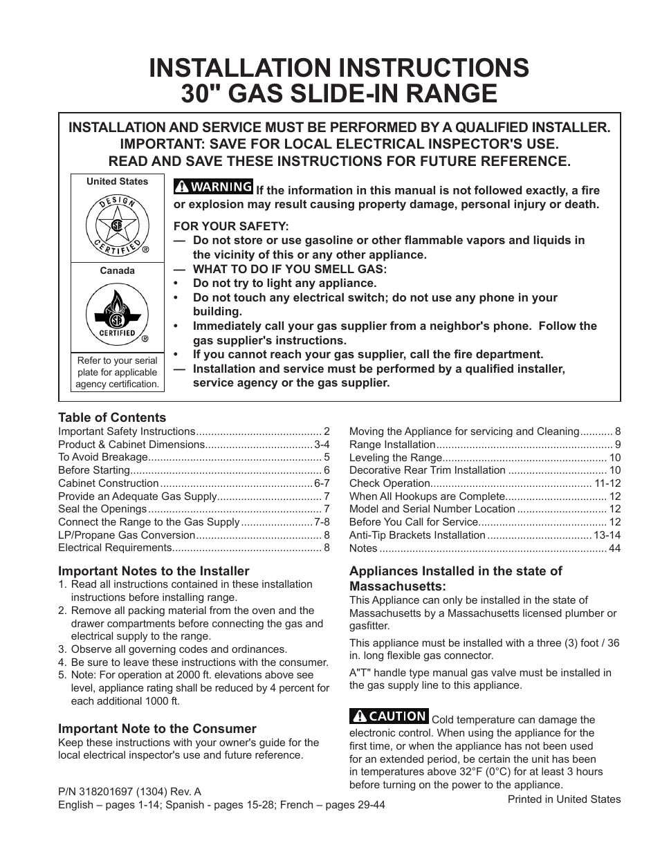 FRIGIDAIRE FGGS3065PF User Manual | 44 pages