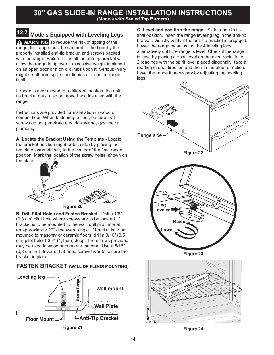 30" gas slide-in range installation instructions, Fasten bracket | FRIGIDAIRE FGGS3065PF User Manual | Page 14 / 44