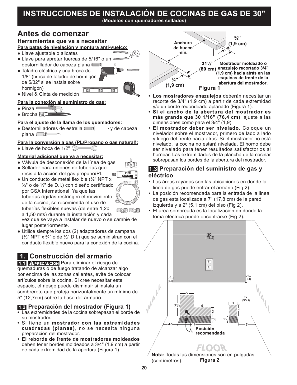 Wall w all, Antes de comenzar, Construcción del armario | FRIGIDAIRE FGGS3065PF User Manual | Page 20 / 44