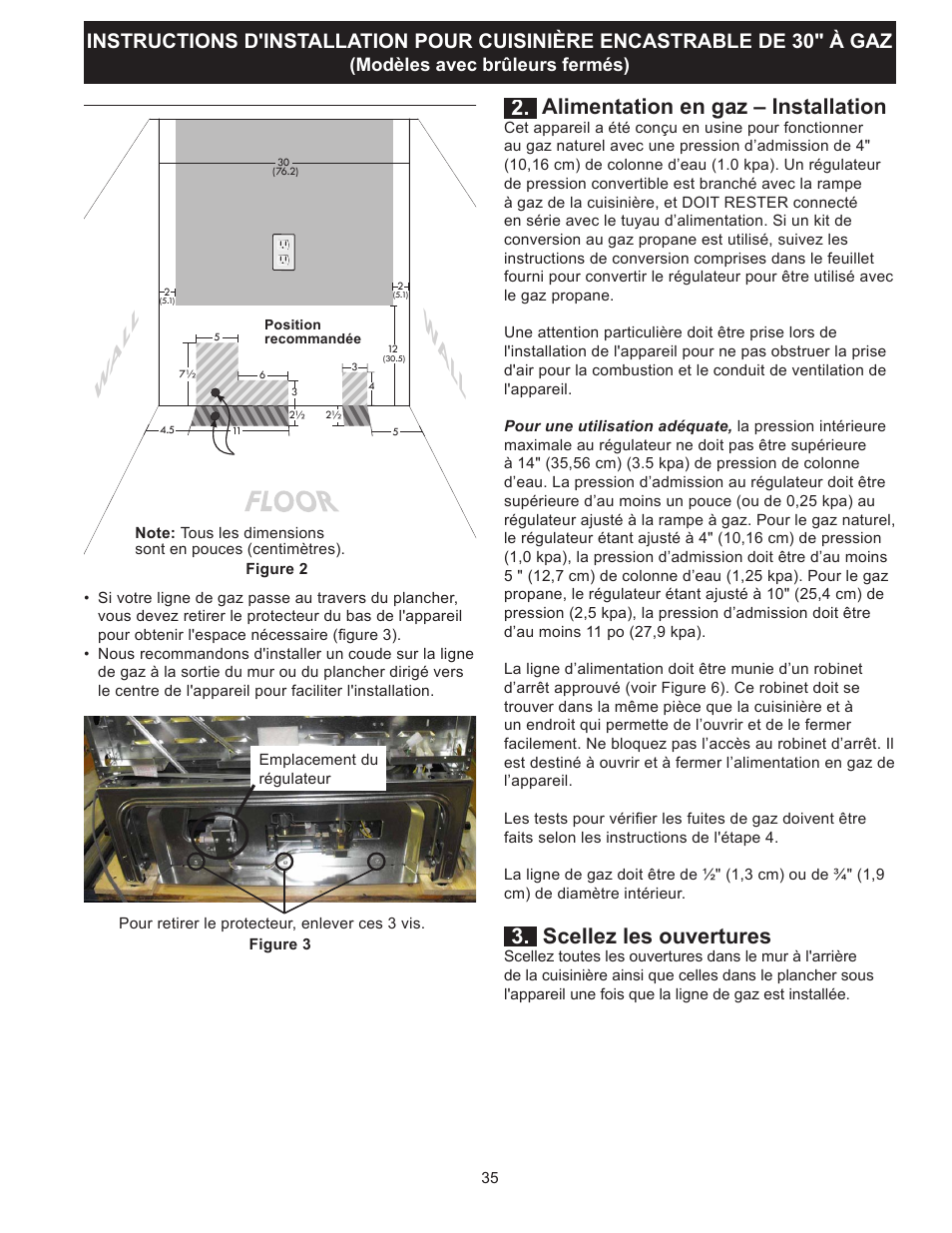 Wall w all, Alimentation en gaz – installation, Scellez les ouvertures | FRIGIDAIRE FGGS3065PF User Manual | Page 35 / 44