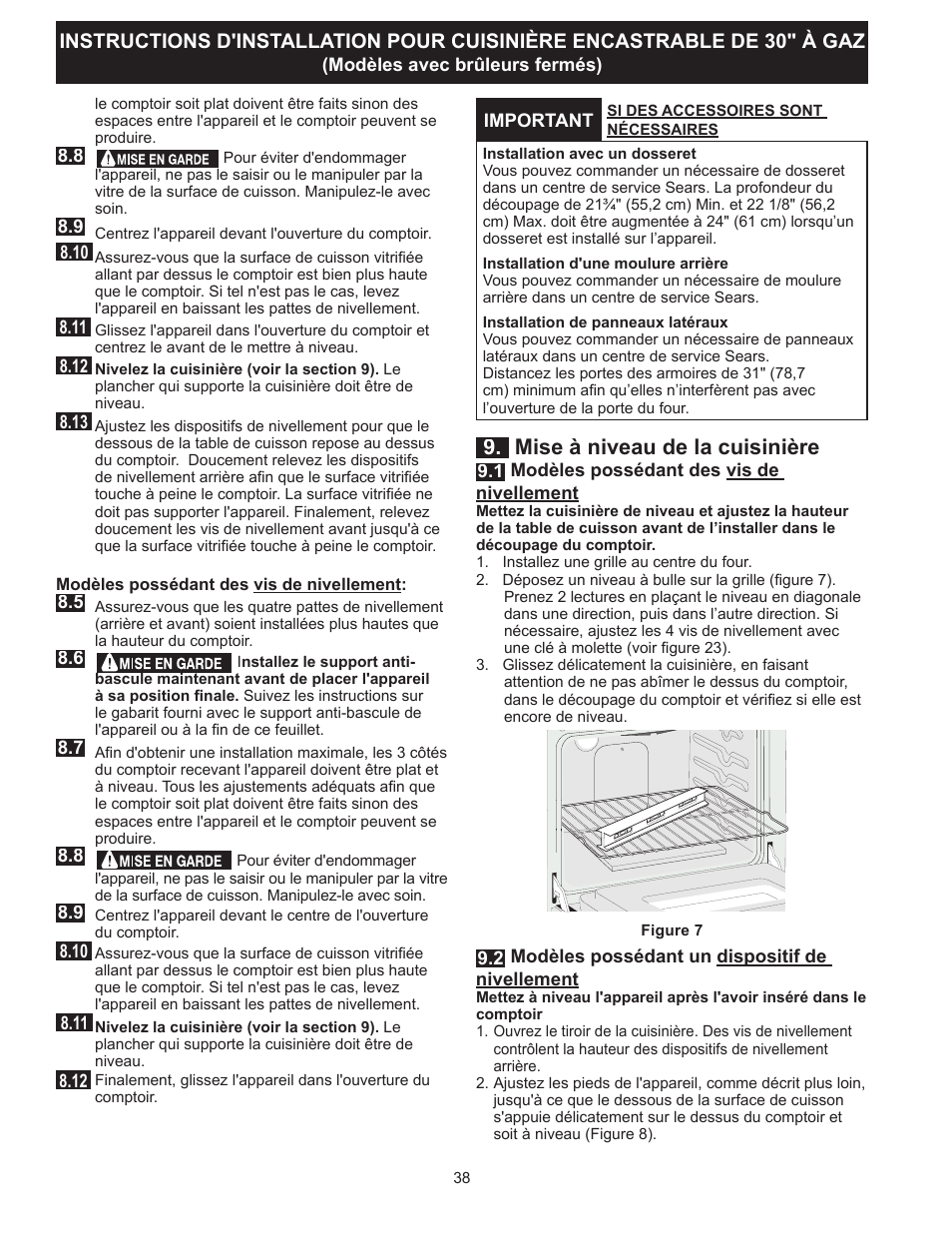 Mise à niveau de la cuisinière | FRIGIDAIRE FGGS3065PF User Manual | Page 38 / 44