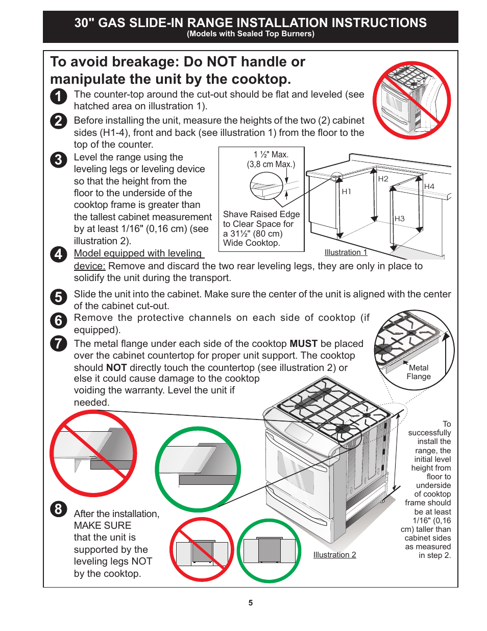 30" gas slide-in range installation instructions | FRIGIDAIRE FGGS3065PF User Manual | Page 5 / 44