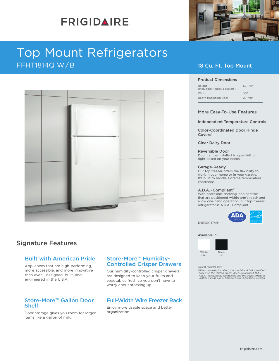 FRIGIDAIRE FFHT1814QW User Manual | 4 pages